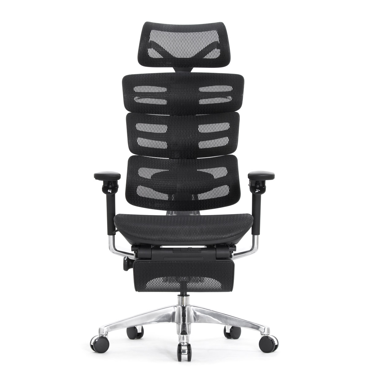 Эргономичное кресло Falto Evolution с подножкой (тихие вставки, управление на подлокотниках, сетка, чёрный)