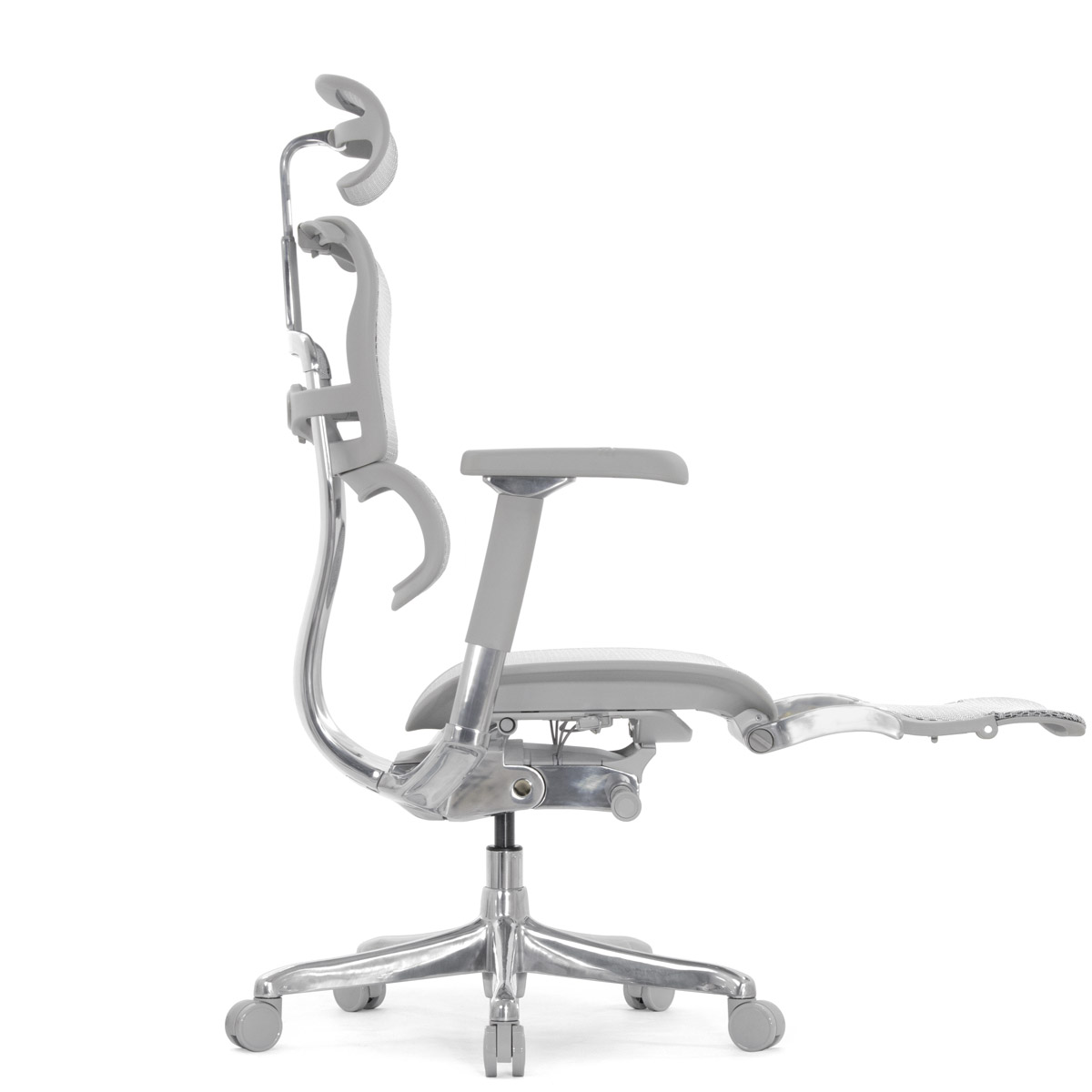Эргономичное кресло Falto Ergohuman 2 Luxury с подножкой (SmartWork, алюминий, наклон вперёд, сетка, серый)