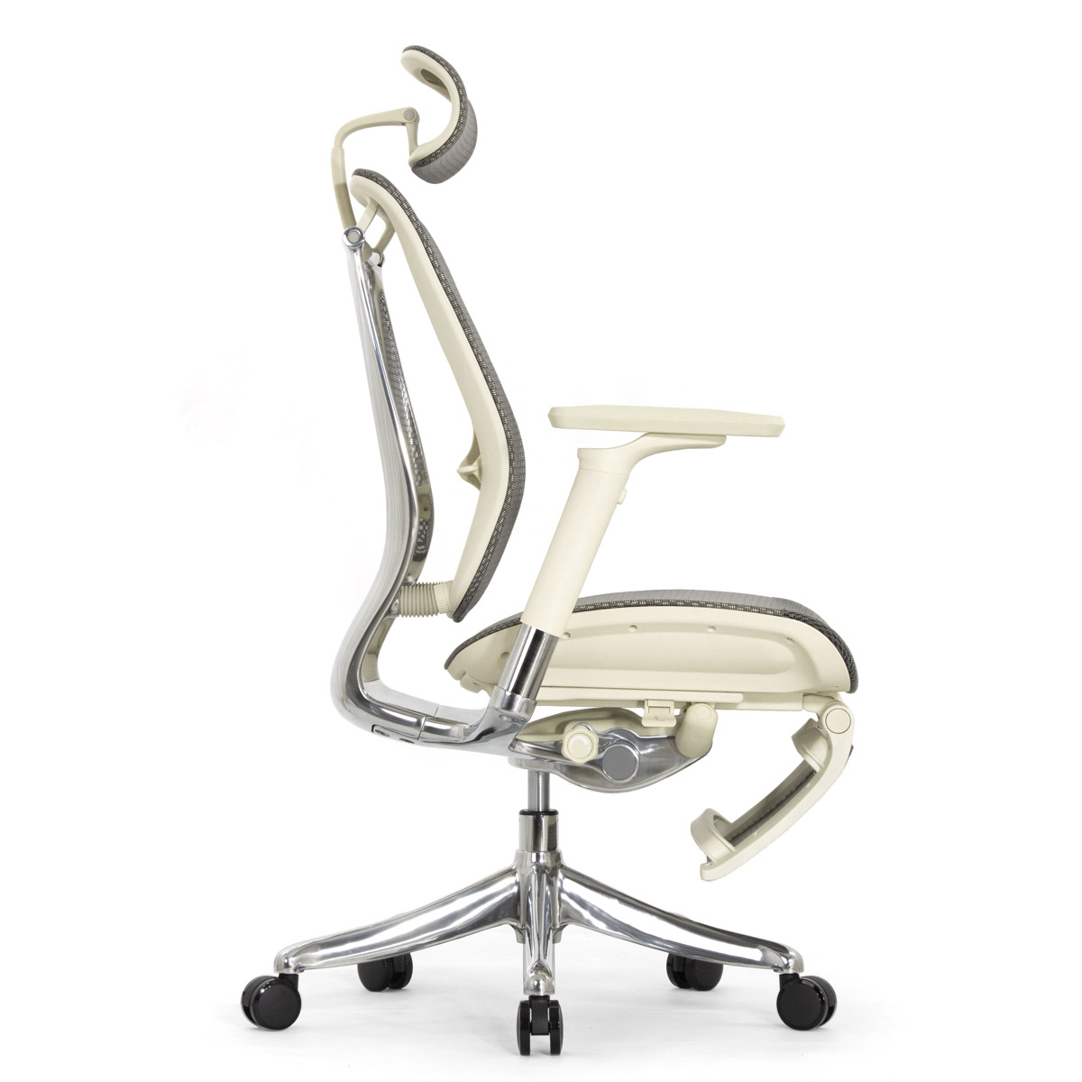 Эргономичное кресло Falto Spring 2 с подножкой (поясничный валик, подлокотники 6D (360), сетка, светлый)