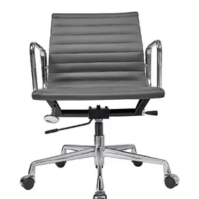 Эргономичное кресло Eames Ribbed Office Chair EA 117, кожа графит