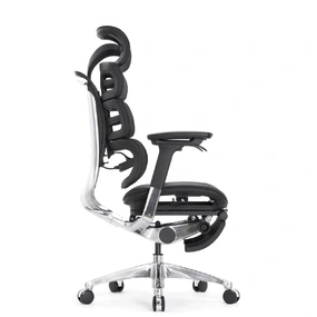 Эргономичное кресло Falto Evolution с подножкой (тихие вставки, управление на подлокотниках, сетка, чёрный)