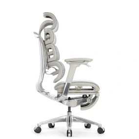 Эргономичное кресло Falto Evolution с подножкой (тихие вставки, управление на подлокотниках, сетка, серый)